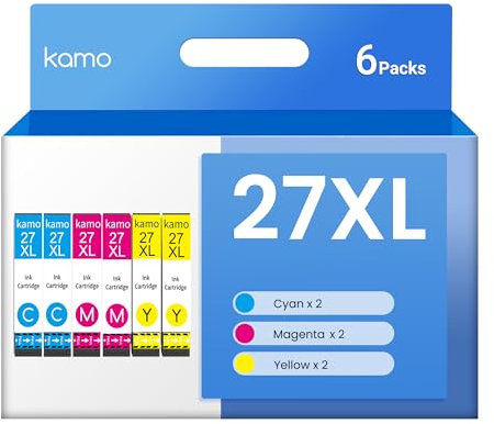 kamo 27 XL Patronen Kompatibel mit Epson 27 27XL Tintenpatronen (6er-Pack), für Workforce WF-3620 WF-3640 WF-7110 WF-7210 WF-7620 WF-7710 WF-7715 WF-7720
