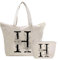 Personalisiert Initialen Tragetasche Canvas, Kosmetiktasche mit Reißver, Damen Handtasche Tote Bag, Einkaufstasche Geschenk für Frau Freundin Mama Schwester, Braut & Brautjungfern Schminktäschchen H