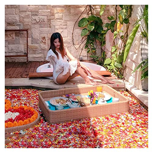 LULUMAIC Vassoio da Portata Galleggiante di Lusso Tavolo da Biliardo, Vassoio da Portata Intrecciato in Rattan Vassoio da Portata con Manici, Vassoio Galleggiante per Piscina Rettangolare Vassoio da