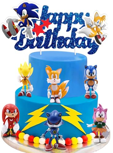 Mizijia 7 Pièces Soni Mini Figurines Set, Decoration Gateau Anniversaire Enfant, Soni Hedgehg Décorations Gâteaux, Jouets Figurine Cupcake, Cake Topper pour Fournitures de Fête d'Anniversaire