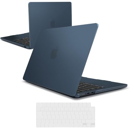iNeseon Hülle Kompatibel mit 2022 2024 2025 MacBook Air 13,6 M4 M3 M2 A3240 A3113 A2681, Kunststoff Slim Schutzhülle Hartschale Case + Tastaturschutz für MacBook Air 13.6, Matt Mitternacht