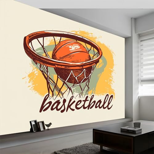 Papier Peint Panoramique Basket-Ball Sportif Peint, 400 x 280 cm (WxH) Poster Mural, Crème Peinture Murale pour Salon Chambre Chambre d'enfants restaurant Décoration Murale