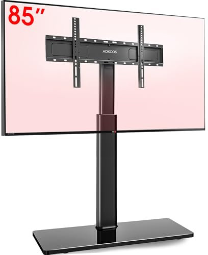 AOKCOS Soporte de TV Inclinable para 32-85 Pulgadas, Soporte TV Pie Suelo Giratorio Altura Ajustable, máx VESA 600x400mm 50kg Nero