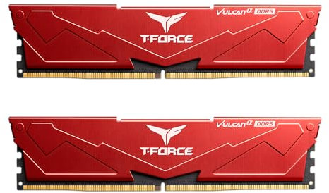 TEAMGROUP T-Force Vulcan Alpha DDR5 Ram 32GB Kit (2x16GB) 6000MHz (PC5-48000) CL38 Desktop Memory Module Ram AMD Optimized Memory Red FLARD532G6000HC38GDC01