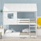 Kinderbett Etagenbett 90x200, Holzbett mit Dach und Fenster, Kiefernholz Kinder Bett mit Rausfallschutz und Lattenrost, Hausbett für Jungen Mädchen, Hochbett Stockbett Jugendbett, ohne Matratze, Weiß