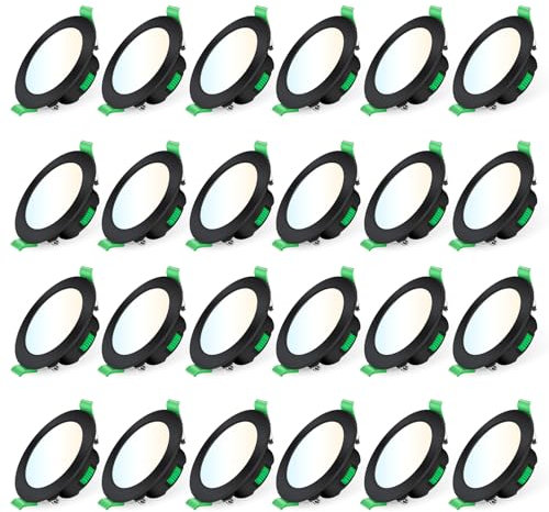 ALUSSO LED Einbaustrahler 230V Schwarz Dimmbar Flach 68mm 7W IP44 LED Spots Warmweiß Neutralweiß Kaltweiß Einbauspots für Badezimmer Küche Wohnzimmer, 24er Set