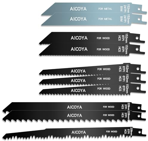 Aicoya Lames de Scie Sabre 10 Piece Pour Le Métal, Le Bois et Le Bois avec Des Clous