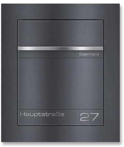 Metzler moderner Unterputz Briefkasten in DB 703 Eisenglimmer | Einbaubriefkasten | personalisierte Gravur | Pulverbeschichteter Stahl | Edelstahl-Namensschild | wetterfest | Größe: 42x49x14,6 cm