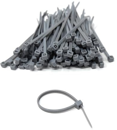 Nylon Cable Ties, 100mm x 2.5mm, Pack of 100, Plastic Zip Tie Wraps, Self-Locking (Grey)