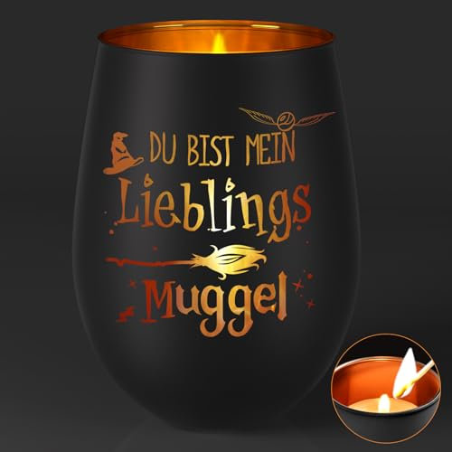 Livole Windlicht mit Gravur Geschenk für Männer und Frauen,Du bist Mein Lieblings Muggel, Teelichthalter Valentinstagsgeschenk Geburtstagsgeschenk Graviertes Windlicht aus Glas Geschenk Windlichter