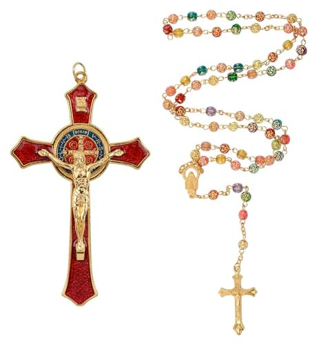WANDIC 1 collier crucifix de 11,7 cm - 1 collier avec croix chrétienne à suspendre au mur avec Jésus religieux - Décoration cathlique pour prier