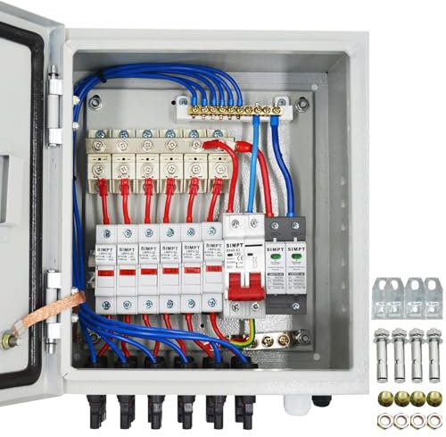 GTYORUS Scatola di Giunzione Fotovoltaica a 6 Cavi e Interruttore Automatico da 63 A per Impianto Solare e Sistema Solare Off-Grid, Scatola di Giunzione Solare per Impianto Solare a Griglia