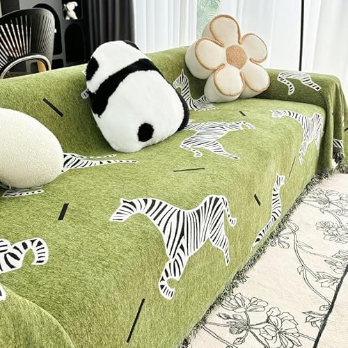 Sofa Überwurf Grünes Zebra Decken für Sofa Polyester Kuscheldecke Mehrzweck Decke für Sofa Sofadecken Langlebig Sofa Überzug Waschbar Couchschoner Mit Quasten Plaid Decke für Sofa 180x180cm