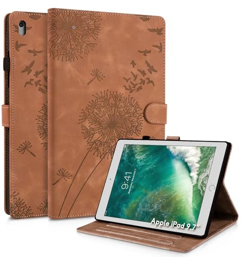 Rostsant Coque iPad 9.7 Pissenlit Housse en Tablette Cuir TPU Cover Case Étui Housse de Protection pour iPad 9,7 Pouces Modell 2018/2017, 6./5. Generation Brun