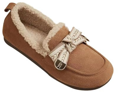 Generico Stivali Donna con Lacci Stivaletti Stivali Donna Women's Plus Velvet Casual Flat Slip On Thickened Outdoor Loafers Scarpe Donna Autunno 2024 Stivali A Punta Donna (Coffee, 38)