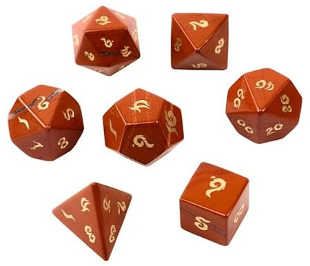 7PCS Natürlicher Edelstein DND Würfel Set, Redstone Rollenspiel D&D Würfel, DND Jade Edelstein Würfel Set, Polyeder Edelstein Würfel Set für RPG Brettspiele Rot B