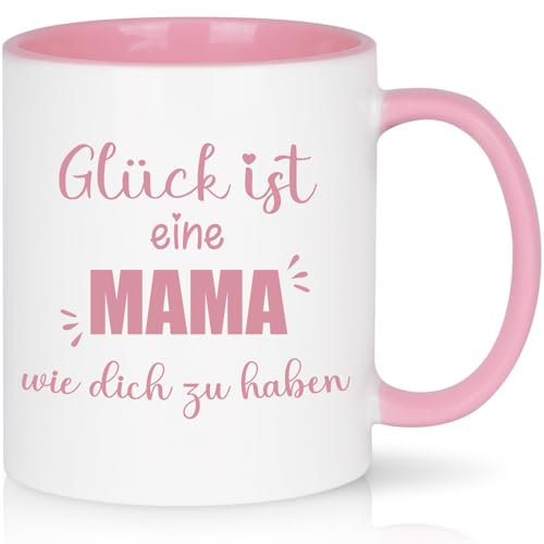 CHUIN DRUCK Kaffeetasse Geschenke für Mama zum Geburtstag Muttersgeschenk Tasse Glück ist eine Mama wie dich zu haben Geschenkidee Tasse Geschenk Weihnachtsgeschenke, 320ml Rosa
