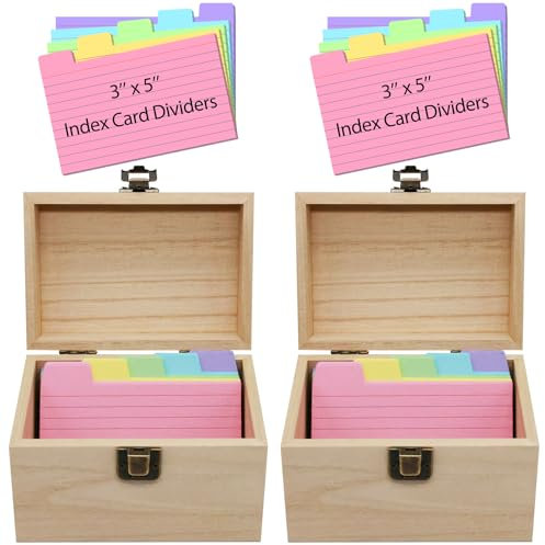 DSYIL Karteikartenhalter, 3 x 5, Holzkartenbox mit 100 Trennwänden, Rezeptkartenetui, Visitenkarten-Organizer für Karteikarten, Notizkarten und Lernkarten, 2 Stück