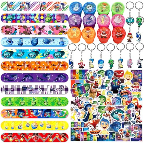 yumcute In-Side regalo di compleanno per i bambini, 86Pcs Cartoon Party Favori, 12 Bracciale a schiaffo, 12 pezzi timbri, 12 portachiavi, 50Pcs adesivi, Forniture di festa, Premi in aula
