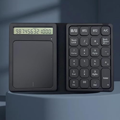 Tonysa Kabelloses Bluetooth Nummernpad, 3 in 1 23 Tasten Tastatur mit Taschenrechner und Touchpad, wiederaufladbar über Typ C, faltbar für Smartphone