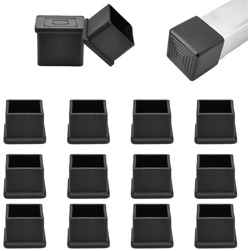 EASYEAH 3/4 (19mm) Square Chair Leg Floor Protectors, Black Rubber Chair Leg Caps, Non-Slip Patio Furniture Feet Cap, PVC Chair Feet Covers for Hardwood Floors, Tables & Patio Furniture, 12pcs