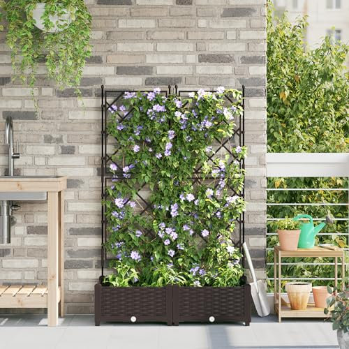 Pangshiyuan Jardinera con enrejado, resistente a los rayos UV, plástico, vertical, jardín, balcón, marrón, 2 unidades, 40 x 80 x 125,5 cm