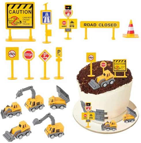Bagger Geburtstag Deko, 14 Stück Mini Tortendeko Baustelle, Baustellen Spielzeug Deko Kindergeburtstag, Tortendeko Bagger, Bendeko für Geburtstag Junge Mädchen 2 3 4 5 Jahre