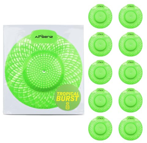 Airsenz Swirl Bio Enzymatic Urinal Mats - Box of 10 Urinal Screens - Enzyme Technology Destroys the Causes of Bad Odours - 30-60 Day Odour Control (Tropical Burst)