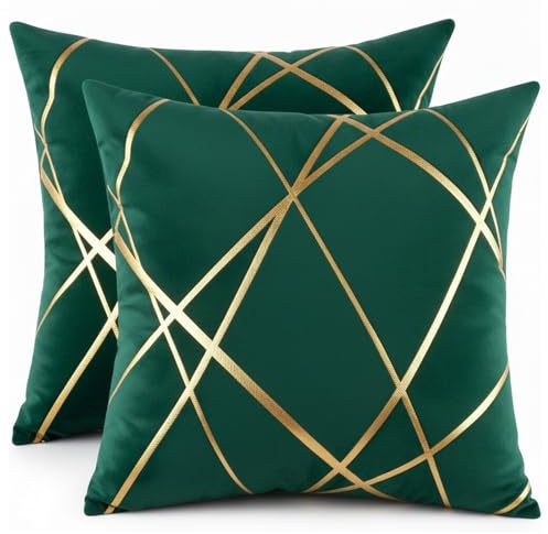 Miuyunya 2er Set Samt Kissenbezug Gold Line Art 40x40 Deko Kissen Wohnzimmer Modern Kissenhülle Grün Sofakissen Kissenbezüge Dekorative Zierkissenbezüge Square für Sofa Schlafzimmer Couch
