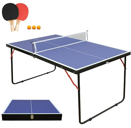 muenfly Tischtennisplatte mit Netz & Schläger-Set, Outdoor & Indoor klappbar – inklusive 2 Schlägern und Bällen, Stabiles Design mit Blauer Spielfläche – Einfacher Aufbau für Kinder und Erwachsene