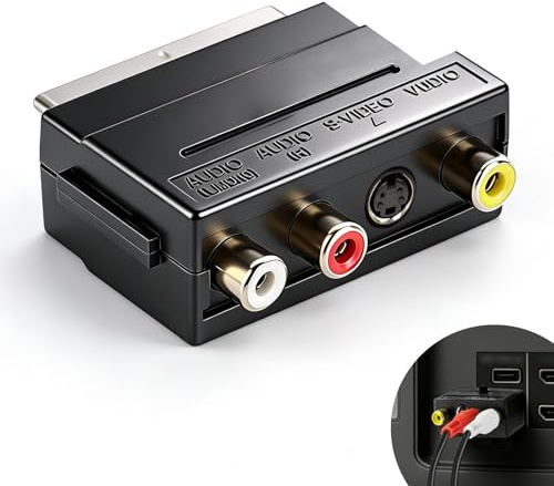 Jetstream Scart Auf 3X Cinch Adapter, IN/Out Umschalter + S-Video S-VHS AV Audio Video Adapter, für DM-Geräte und Andere Serien mit 21-poligen SCART-Euro-Steckverbindern