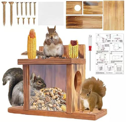 Eichhörnchen Futterhaus Wetterfest, Eichhörnchenhaus, Eichhörnchen Futterhaus aus Holz, Futterstation Eichhörnchen Haus, Eichhörnchen Futterstation, Eichhörnchen Futterautomat aus Holz für Garten