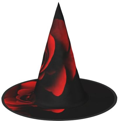 Migpkd Rote Rose Halloween Hexenhut für Damen Herren Cosplay Zubehör für Kostüm Party Zauberer Hut