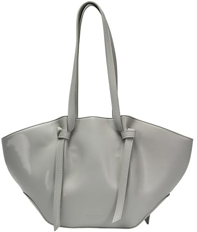 SEIDENFELT Damen Midi-Shopper RYD – Elegante Trapez Handtasche mit Knoten-Details – Hochwertiges Kunstleder seidenmatt – Schultertasche mit Reißverschluss (light grey)