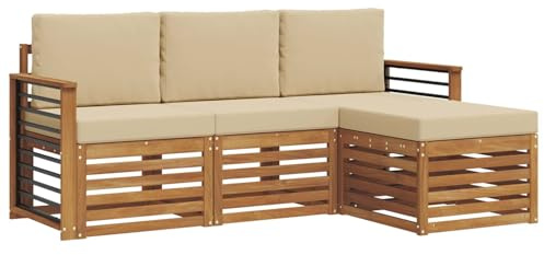 vidaXL Sofagarnituren 4 pcs Natur und Beige Massivholz Akazie, Moderner Garten-Sofa, robuster Sectional für den Außenbereich, stylishe Lounge, Terrasse für Komfort