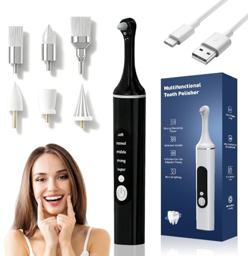 Limpiador de sarro con 5 cabezales, pulidor de dientes, juego profesional de limpieza dental con 5 modos para limpieza dental y blanqueamiento de dientes, para pulir después de la limpieza dental
