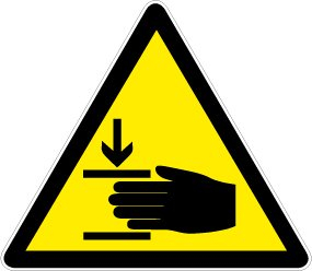 Warnschild aus Folie - Warnung vor Handverletzung - Schenkellänge 40 cm