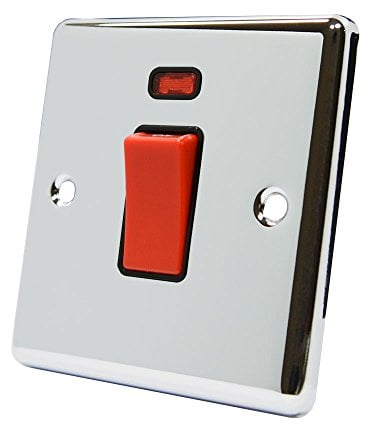 AET CPCCSWBL Polished Chrome Classical 45A Black Insert 1-Gang Plate-45 Amp DP Cooker Switch w/Neon Indicator