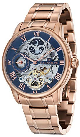 Thomas Earnshaw Longitude Mens Automatic Skeleton 44mm Watch with Rose Gold Stainless Steel Bracelet ES-8006-44