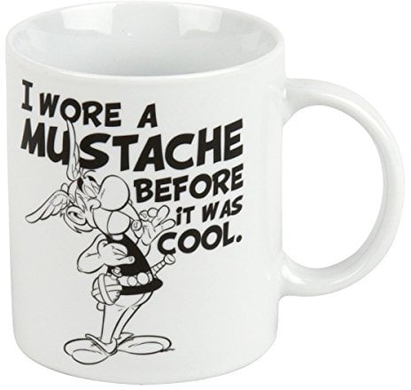 Könitz Kaffeebecher Asterix I wore a Mustache im Geschenkkarton Becher, Porzellan, Weiß, 11x8x9.2 cm