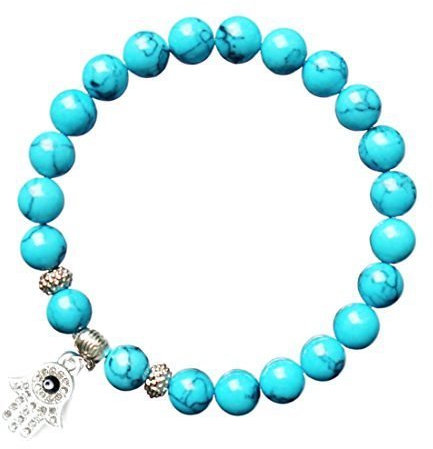 Spirit of Avalon EDELSTEINARMBAND – Türkis poliert mit Fatima Hand (8 mm)