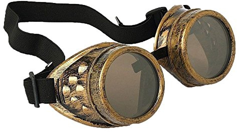 Ultra Gold mit Braunen Gläsern, Steampunk-Brille Rivet, Herren Damen Cyber-Brille Viktorianischer Punk, Schweißen Cosplay Goth Rustikal Runde Brille Fliegende Brille Kostüm Pilotenbrille