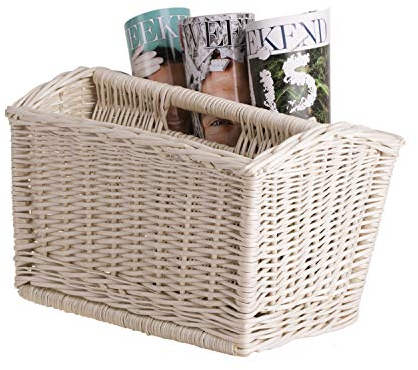 e-wicker24 Alles aus Weide Zeitungskorb mit Tragegriff, Zeitungsständer in Beige, Zeitschriftenständer, Weidenkorb für Zeitungen, Zeitungskorb aus Weide