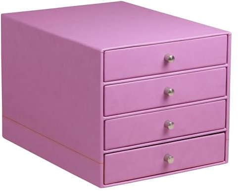 Rhodia 318961C Schubladenbox (mit 4 Schubladen, Griffe aus Metall, Kunstleder, elegant und praktisch, ideal für Ihr Büro oder Ihr zu Hause) 1 Stück, lila