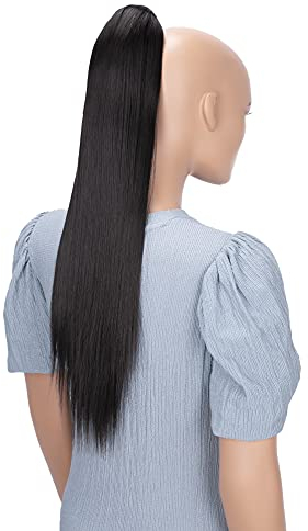 CAISHA 60cm Glatt Pferdeschwanz Mit Butterflyklammer Haarteil Zopf Hitzebeständig Haarverlängerung Braun H606