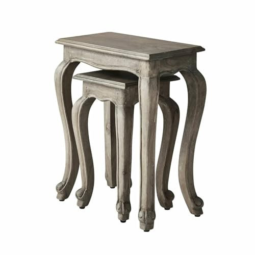 Loberon Beistelltisch 2er Set Nima, Zwei Größen, von Hand Geschreinert, Klassische Eleganz, Ineinander Schiebbar, Antik-Finish, Beistellmöbel, Ablagetisch, Mangoholz, antikbraun