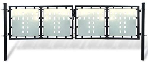 Festnight Gartentür Gartentor Doppeltor Hoftor Zauntür Gartenpforte Zauntor mit 3 Passenden Schlüssel Schwarz Stahl 300 x 125 cm