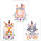 Little Fairy Tales Kinderzimmer Poster Set 3 Stück Waldtiere, Babyzimmer Deko, DINA 4, Junge Mädchen (Fuchs, Bär, Waschbär)