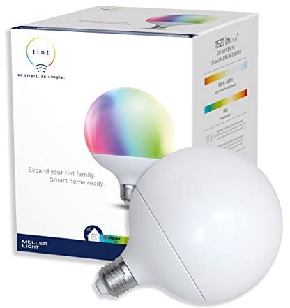 tint Smarte LED-Globe – Steuerbar per Alexa oder Fernbedienung – Dimmbare E27 Glühbirne mit weißem (1800-6500 K) und farbigem Licht RGB, 15 W