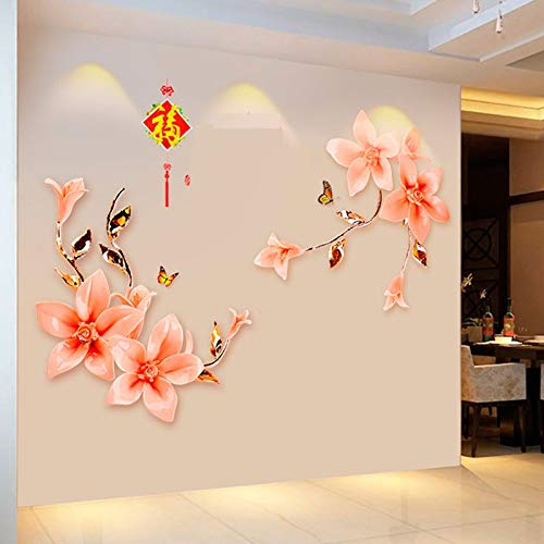 COVPAW® Wandtattoo Wandaufkleber XXL Pfingstrose Rosa Orange Peony Blumen Wandsticker Wandbild Bilder Wohnzimmer Schlafzimmer Deco